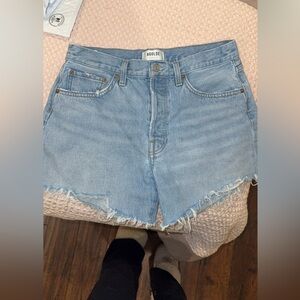 Agolde Light Blue Frayed Hem Jean Shorts